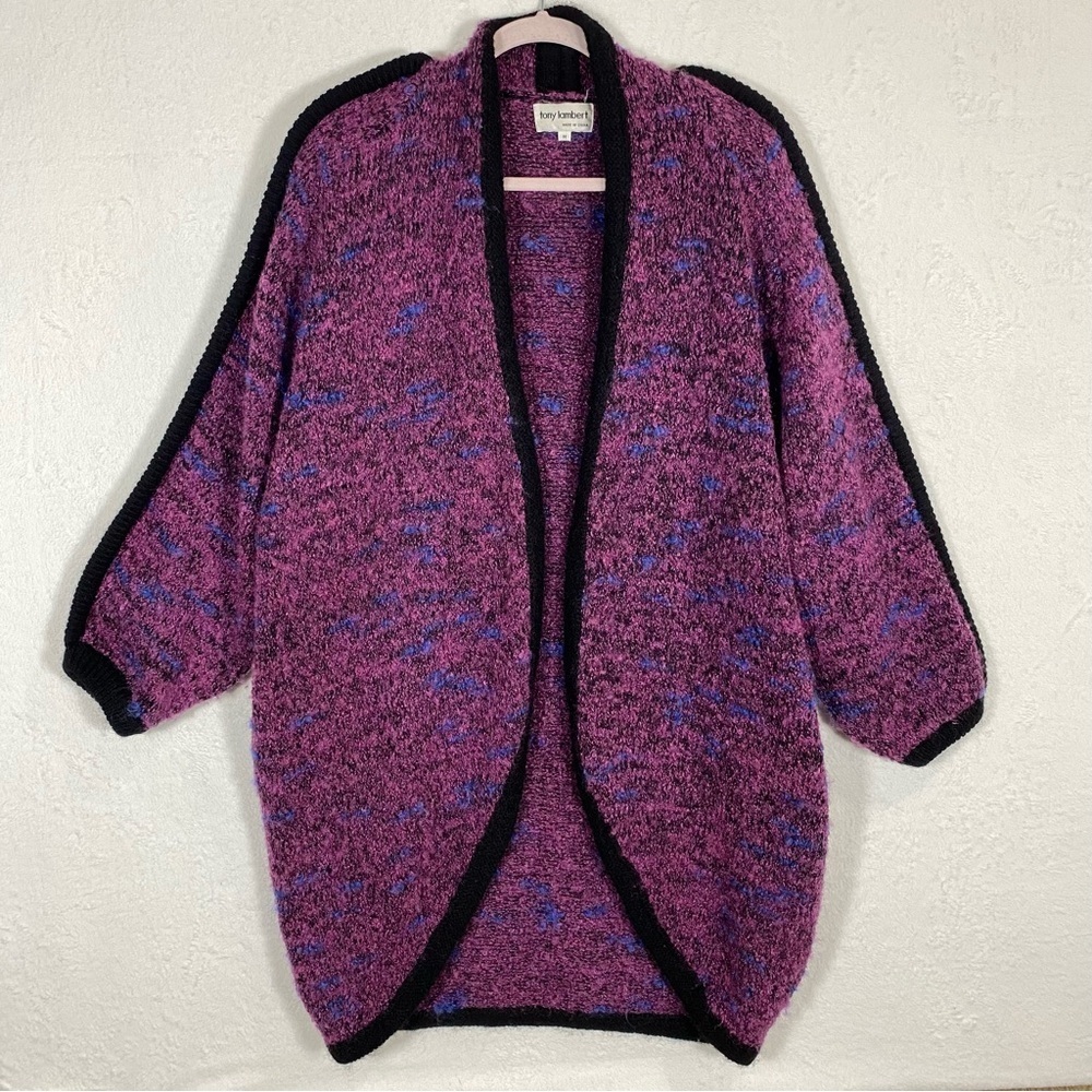 VTG Tony Lambert Sample‎ Sweater Long-Sleeved Cardigan Purple Blue Black Size M